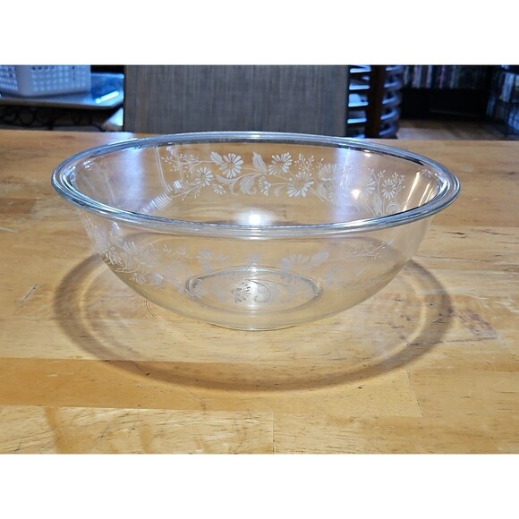 Vintage Pyrex 326 4L Colonial Mist Mixing Bowl Clear White Daisies 11 3/4” Large